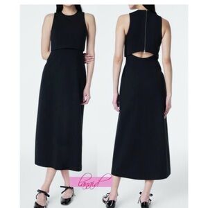 Spanx Ponte Overlay Dress Classic Navy Open Cutout Back Midi size Large NWT